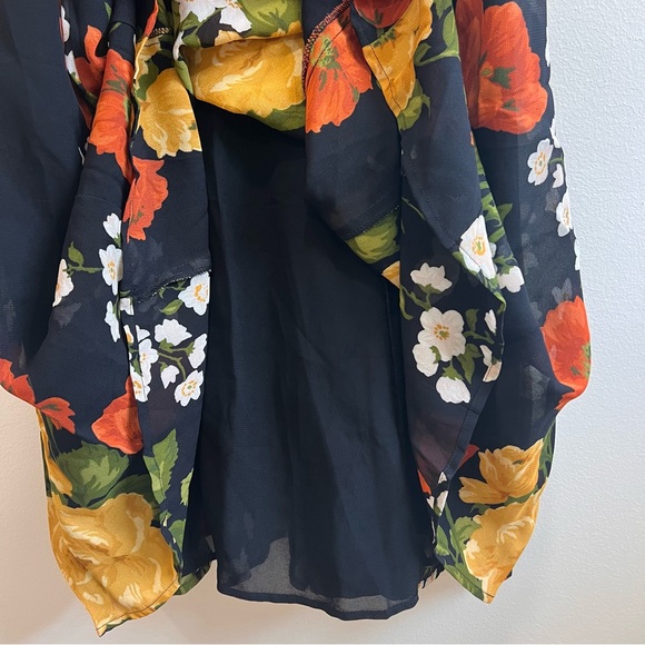 Reformation Nadira Floral Georgette Midi Dress Luisa Black Yellow Tie Straps, 4 - Picture 7 of 16
